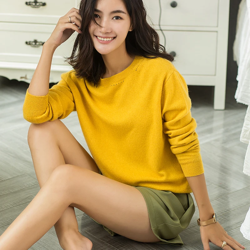 Hot Sale Women Sweater Oneck Loose Style Lady Pullover 100% Pure Cashmere Knitted Sweaters Woman 5Colors Standard Clothes Tops | Женская