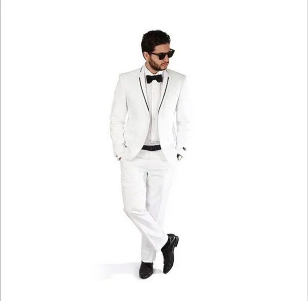 New Men suits Custom man Slim Fit White Tuxedo Fashion Suit with Modern Black Trim Handsome Man suits(jacket+pants+tie) | Мужская одежда