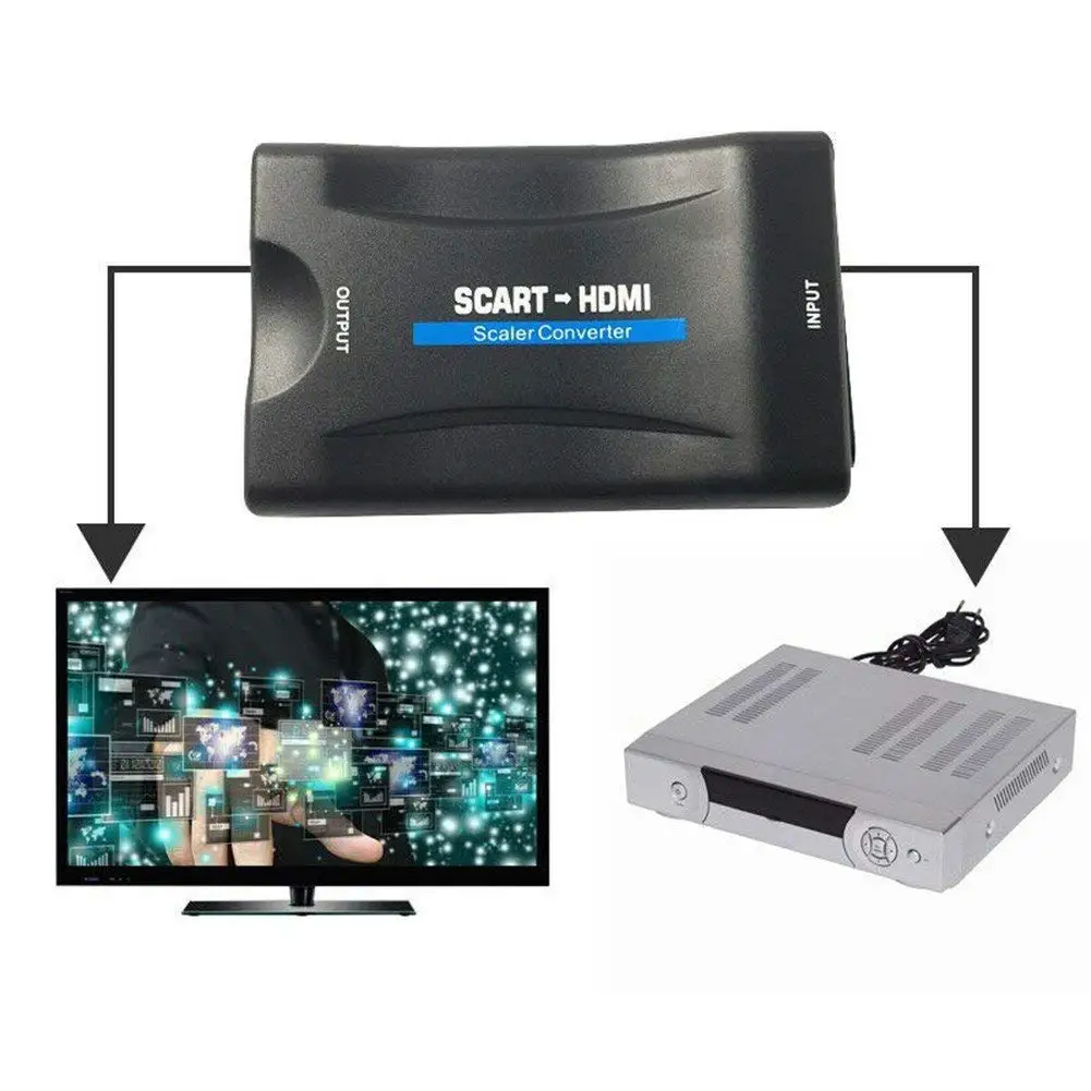 SCLS Новый 1080P Scart к HDMI адаптер Upscaler видео аудио конвертер для ТВ HDTV STB VHS XBox PS3 Sky DVD Blu