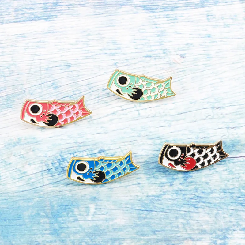 Рыба флаг контакты коинобори японский кои булавки броши значки для Для мужчин