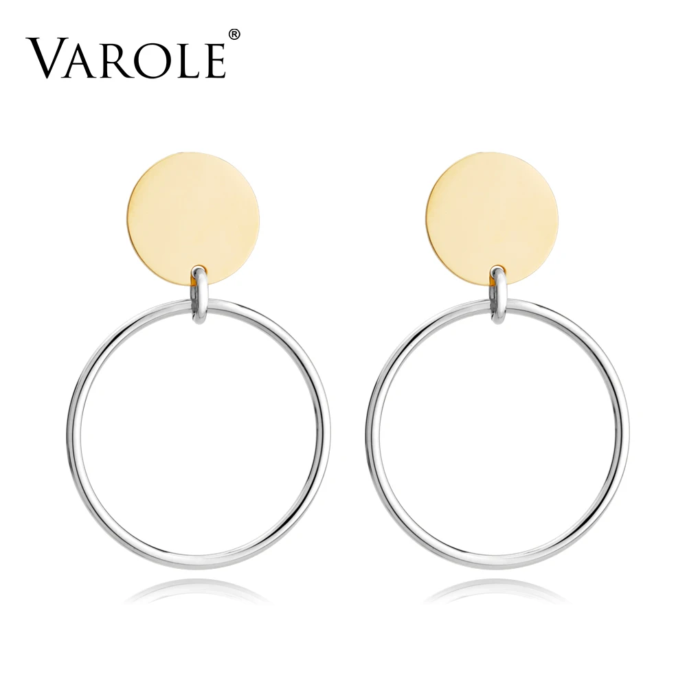 Gold Silver VAROLE круглые проволочные серьги куртка золотого цвета серьги гвоздики для женщин ювелирные изделия из нержавеющей стали сережки oorbellen Brincos Grandes - Окраска металла: Gold Silver