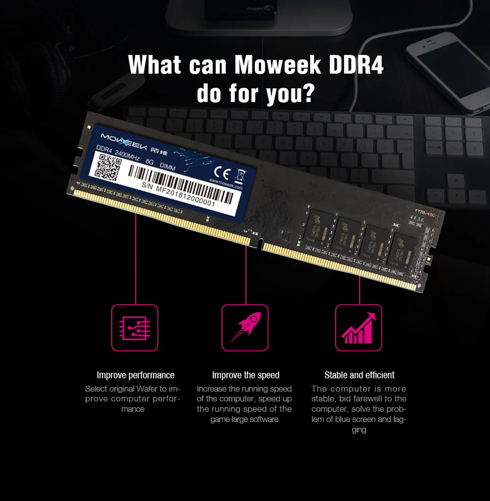 Moweek ram ddr4 16GB Компьютерная память 2400MHz 288PIN 1,2 V для настольного компьютера