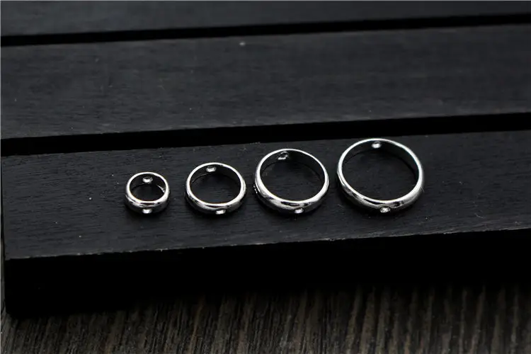 4pcs 100% S925 Sterling Silver Color DIY Bracelet Accessories Round Hollow Ring Charms Placed Beads for Jewelry DIY Making