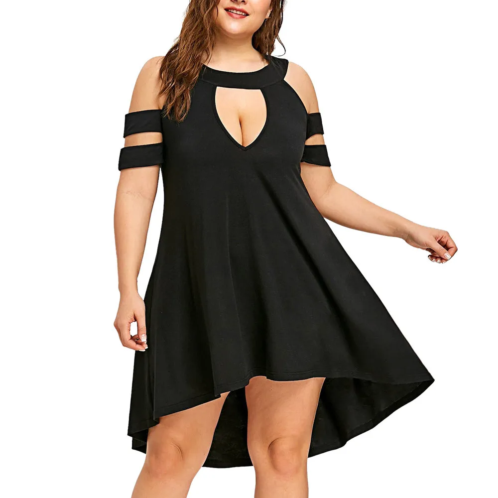 Летнее модное женское черное платье размера плюс XXXXXL с коротким рукавом