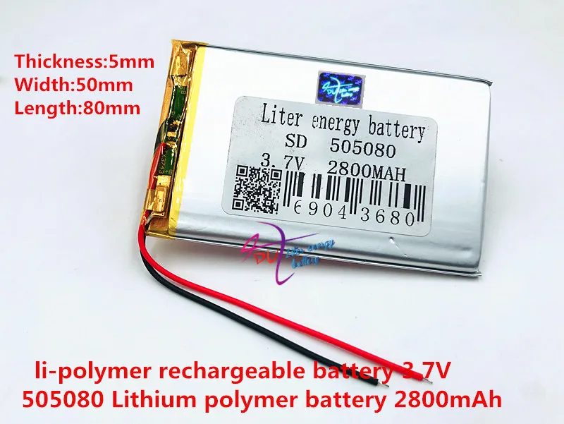 Полимерная батарея 2800 mah 3,7 V 505080 умный дом MP3 колонки литий-ионная батарея для dvr, gps, mp3, mp4, сотового телефона, динамика