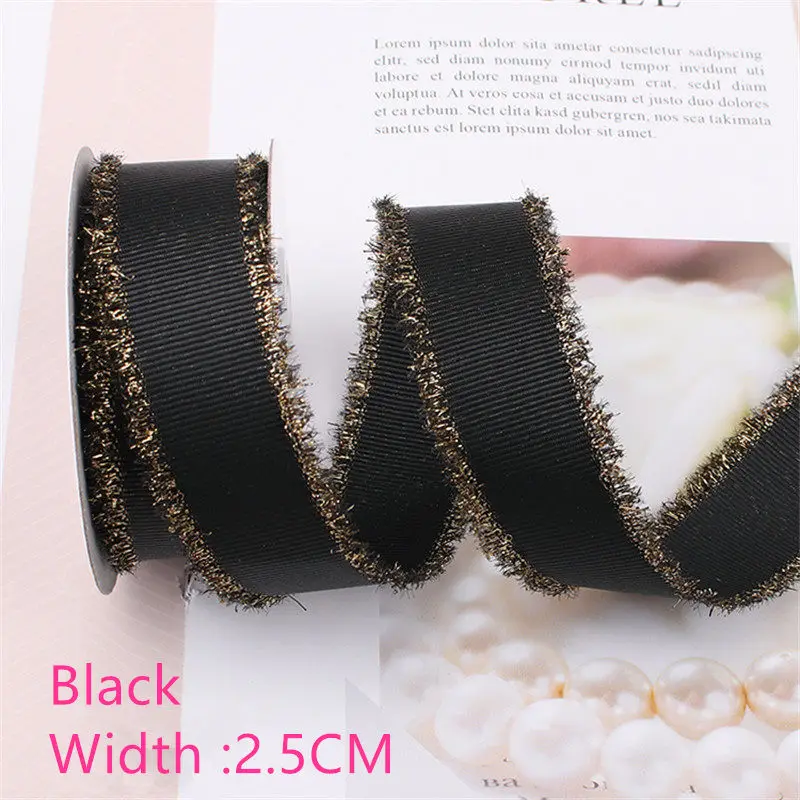 Black Width 2.5CM Пномпень шелковая лента ширина ленты 1,6 см-2,5 см длина 5 метров подарок торт выпечка Свадебный праздник украшения бандаж Подарочный бант - Цвет: Black Width 2.5CM