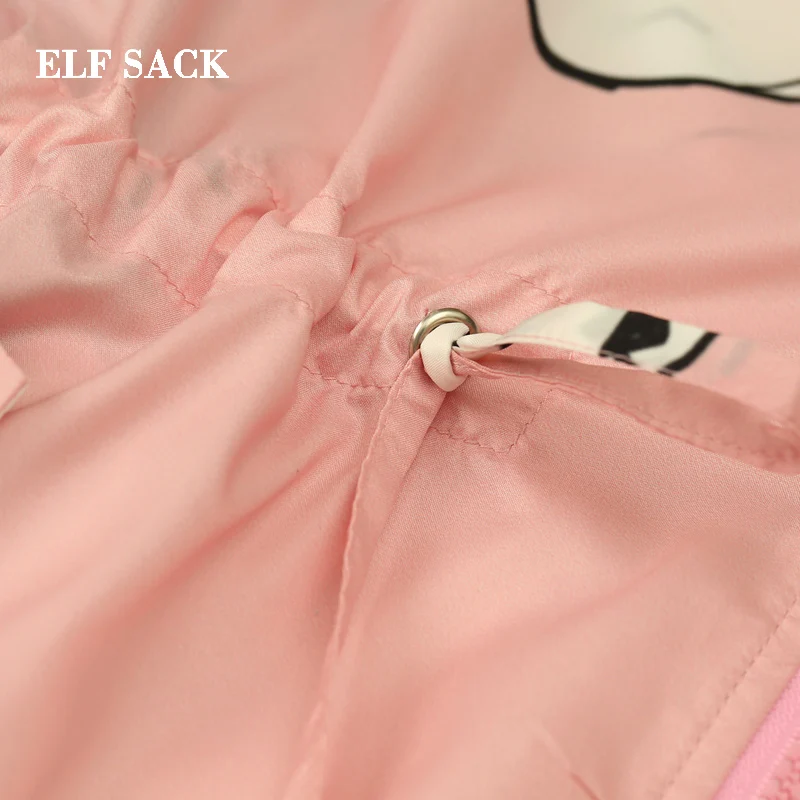 Женский двубортный Тренч ELFSACK длинный трикотажный А-силуэта с принтом кошек 2019 |