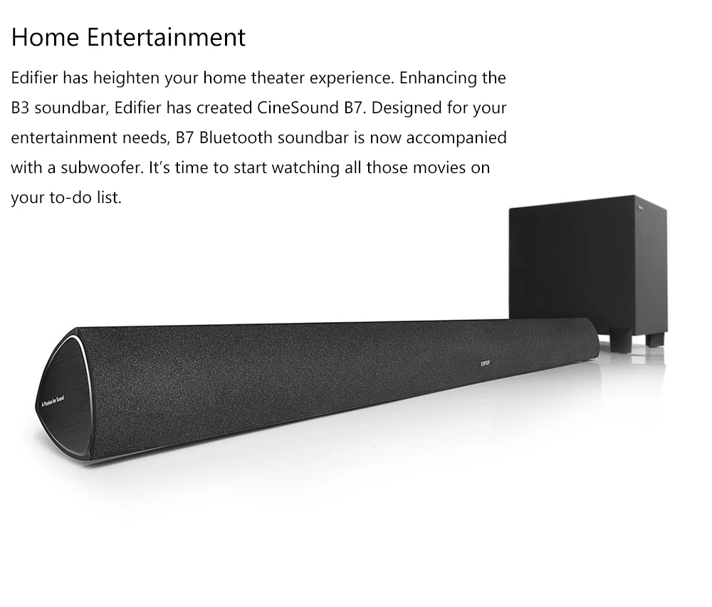 Медиадинамик Edifier CineSound B7 для ТВ и гостиных с Bluetooth, оптическим и AUX входом