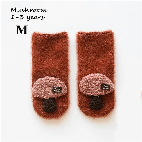 mushroom-M Новинка; 1 пара детских носков; сезон осень-зима; милые детские носки с героями мультфильмов для новорожденных; мягкие теплые носки из кораллового флиса для малышей - Цвет: mushroom-M