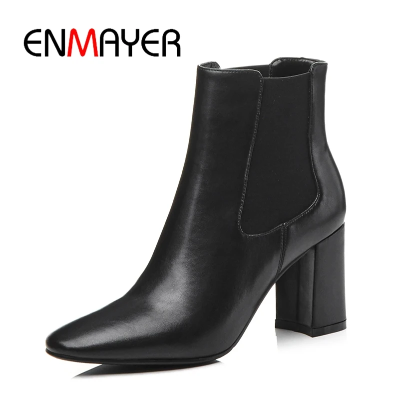 

ENMAYER Basic Square Toe Slip-On Ankle Winter Boots Shoes Woman Botas Mujer Invierno Size 34-40 ZYL1825