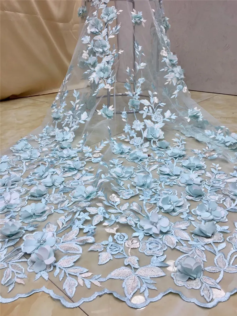 3D цветы с бусинами нигерийское французское Сетчатое кружево красивая вышитая