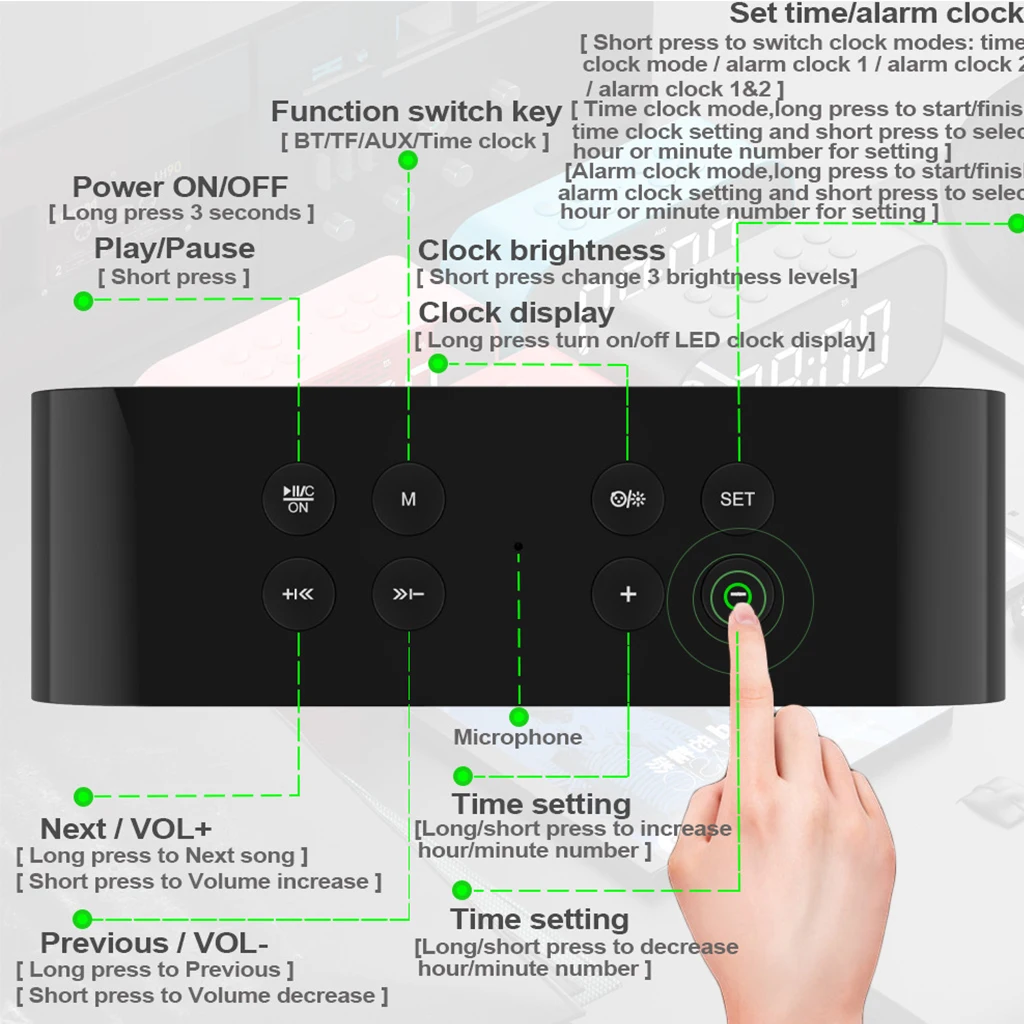 Lewinner Многофункциональные Беспроводные Bluetooth колонки с часами Домашний Мини светодиодный дисплей цифровой Настольный будильник для офиса спальни