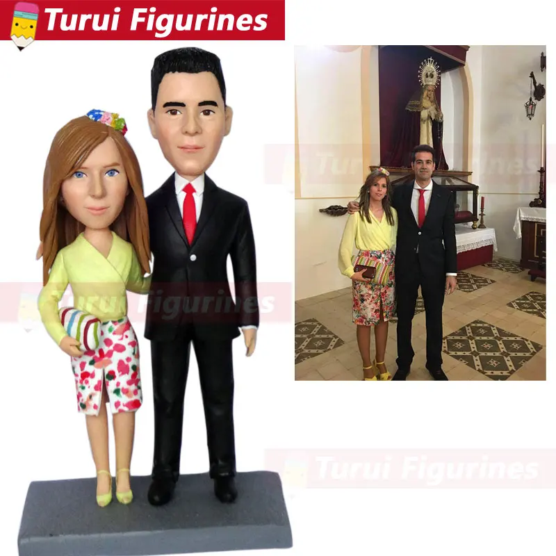 Полимерная глина bobblehead 2 человека полностью сделанные на заказ топперы для торта