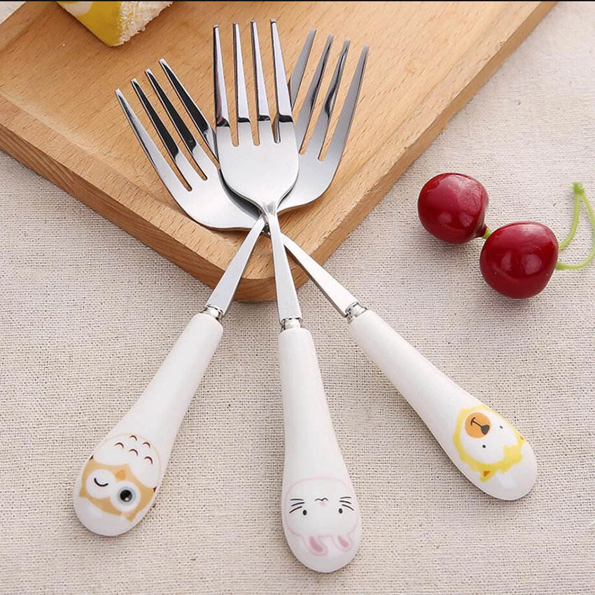 1 шт. с рисунком милого кота вилка Нержавеющая сталь ложки длинной ручкой