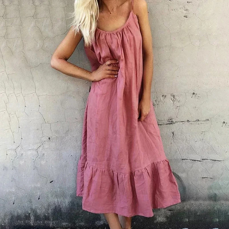 Женское платье вечерние летние повседневные модные пляжные однотонные бохо