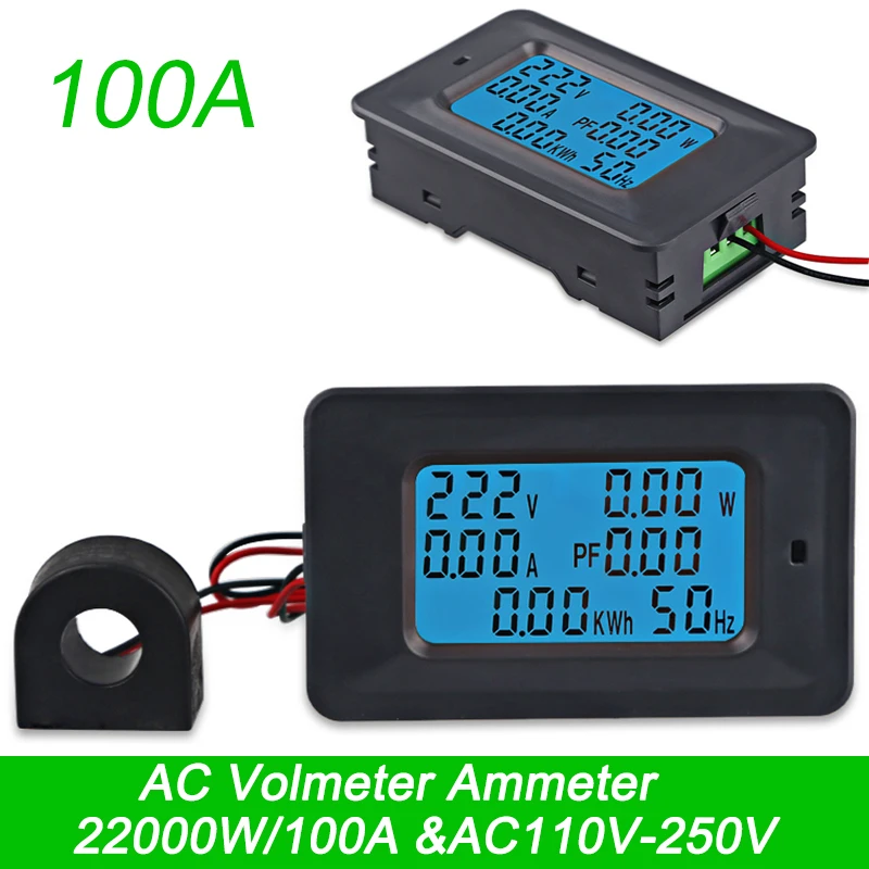 AC 100A AC22KW 85~ 250V 100A цифровой вольтметр Амперметр измеритель напряжения тока индикатор мощность энергии Ампер Вольт ваттметр тестер детектор - Цвет: AC 100A