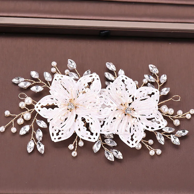 FORSEVEN белый цветок кристалл обруч жемчужный головной убор Tiaras de Noiva Свадебные украшения для волос женские свадебные аксессуары для волос JL
