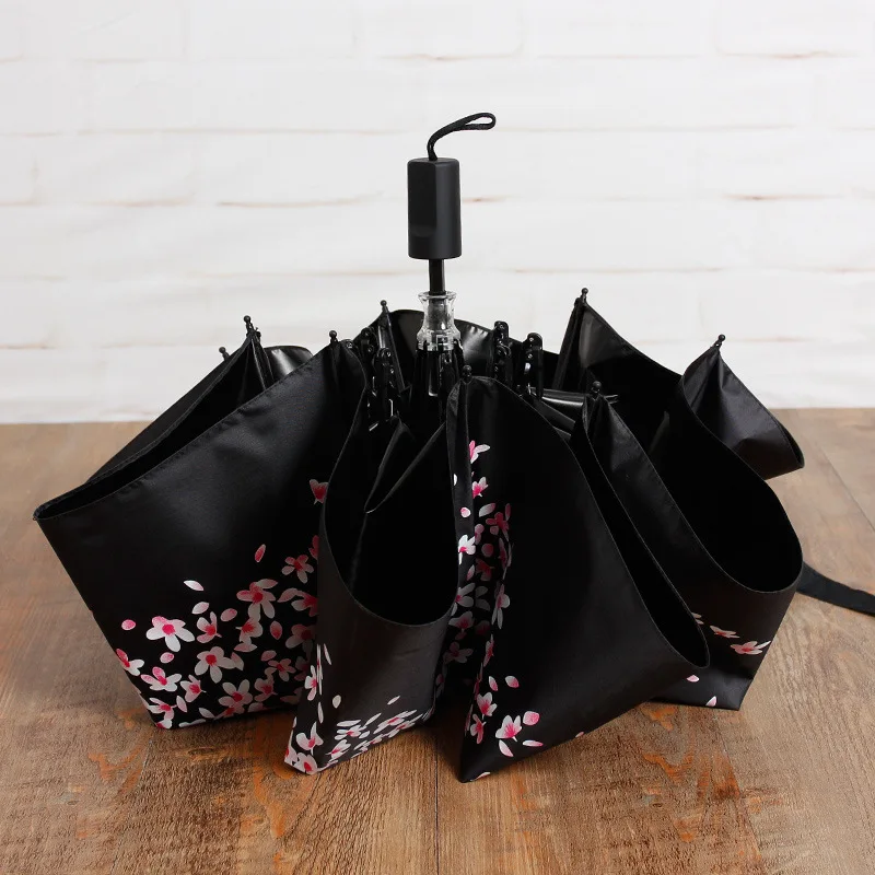 fashion Light folding Cherry Blossom Umbrella Maɺm black coating Wind proof anti-uv Sakura Female Rain Tools Sun Parasol | Дом и сад