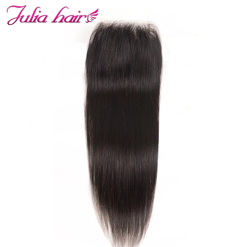 Ali Julia Hair Transparent Lace Closure Brazilian Straight Hair Remy Hair Free Part 120% Density 4*4 Swiss Lace