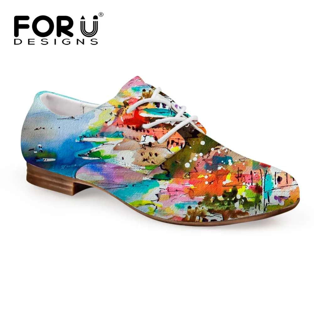 FORUDESIGNS/2018 осенние женские туфли оксфорды с 3D рисунком на шнуровке кожаные ботинки