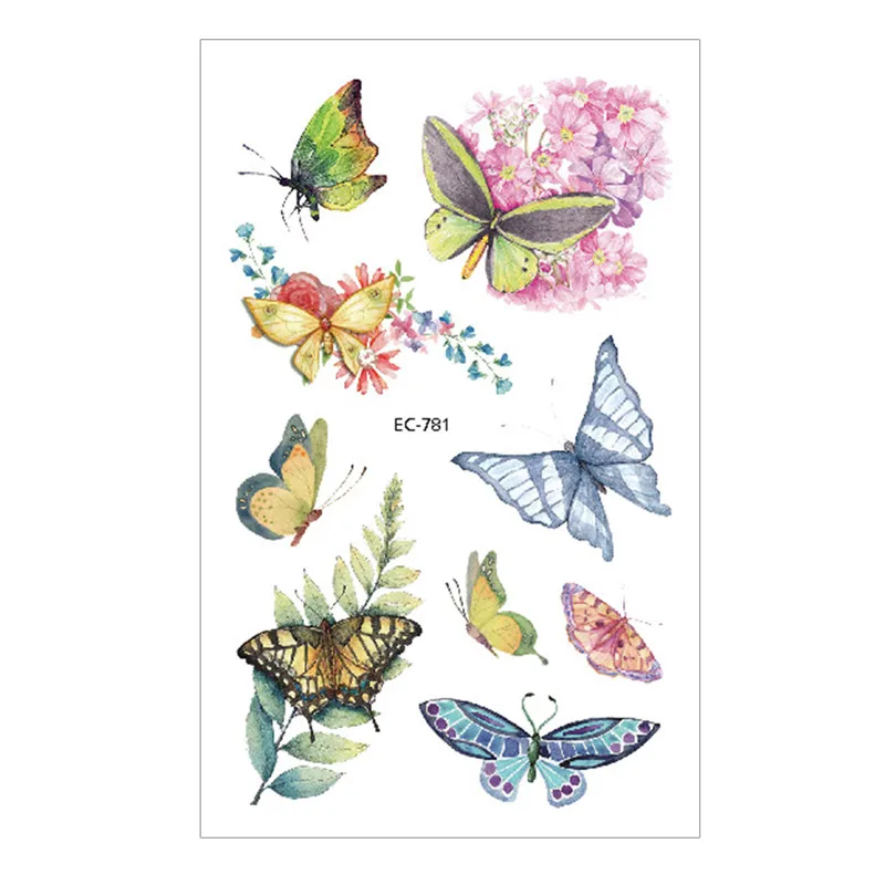 Розовые стильные татуировки стикер мультяшка дети милые бабочки Красочные пчелы