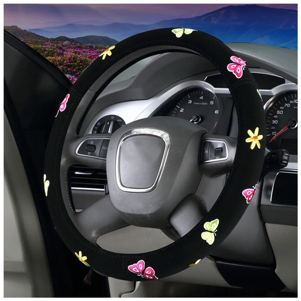 Автомобильная Женская Вышивка милый чехол рулевого колеса автомобиля