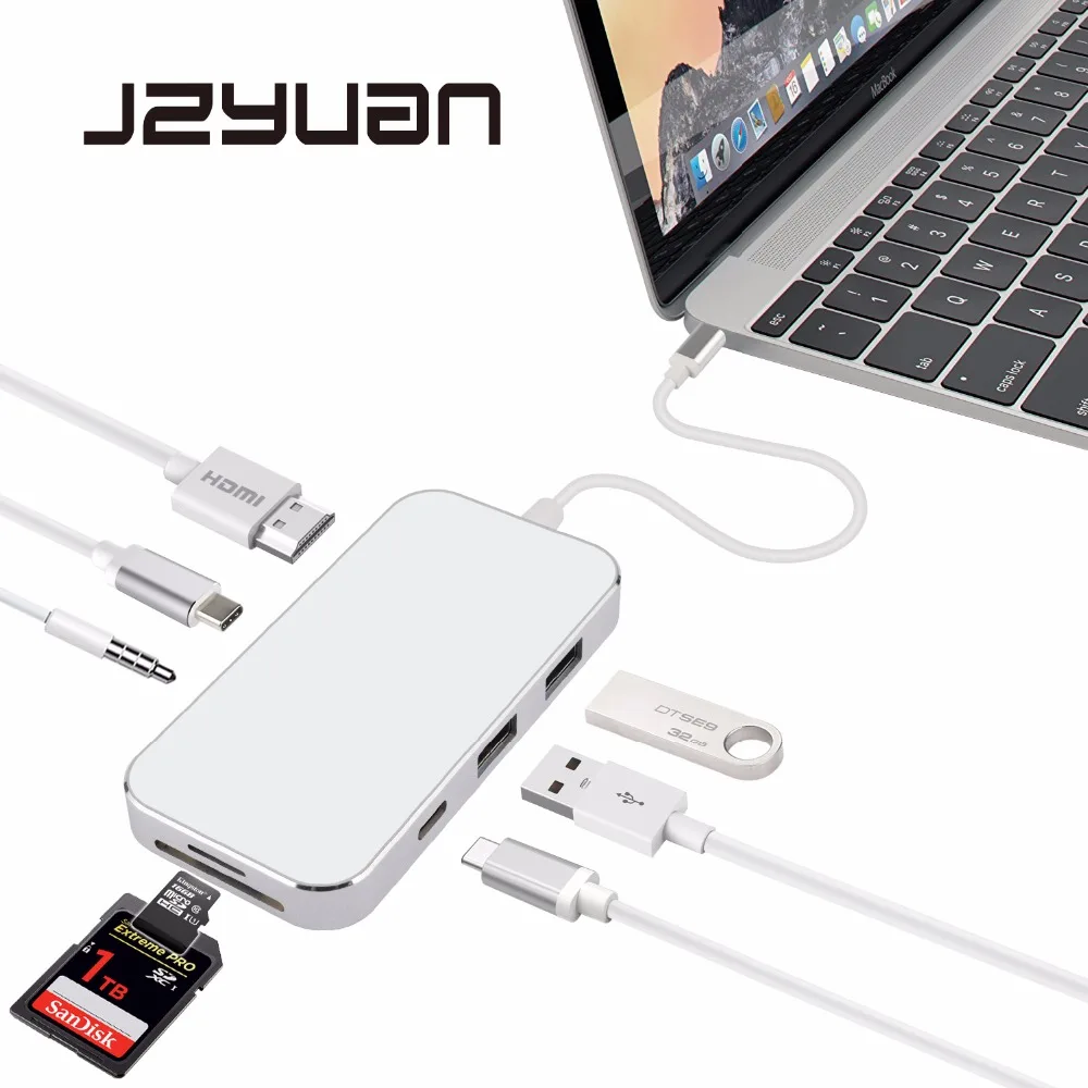 JZYuan 8-в-1 USB-C Type C 3 1 концентратор для PD 5 мм аудио 4K видео HDMI USB 0 SD/TF кард-ридер