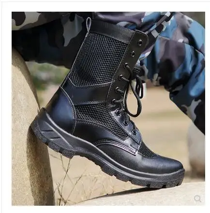 Summer bot military boots men botas hombre combat boots leather light outdoor high top mesh breathable combat tactical boots-in