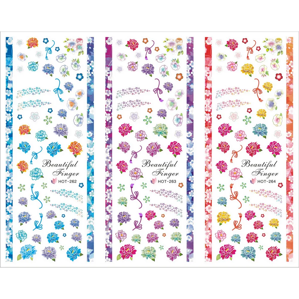 3 упаковки/набор наклейки для ногтей с цветами и травой на ногти Переводные