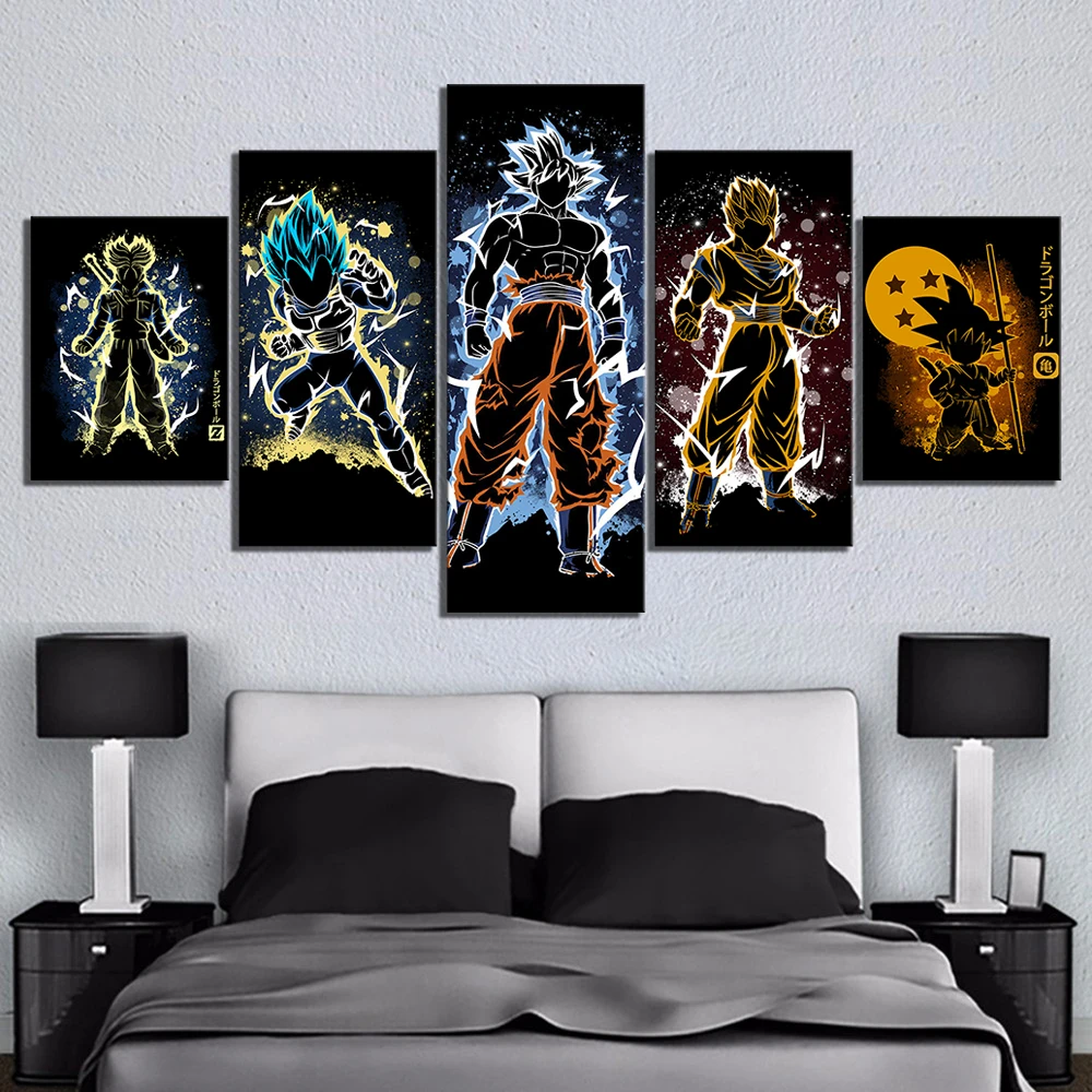 Печатный плакат настенная модульная художественная картина картины Dragon Ball Z Goku Вегета силуэт холст украшение дома современный для детей