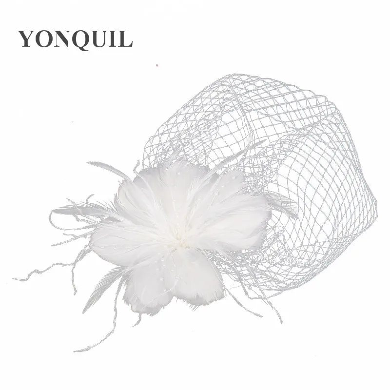 

Multiple Colors Elegant Bridal Veils Fascinator Chic Headwear Feather Fascinator Hat Hair Accessories With Hair Clips 3PCS/Lot
