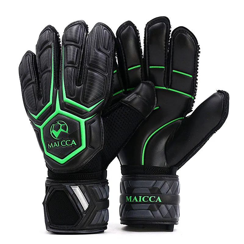 Black green MAICCA защита пальцев вратарские перчатки Футбол профессиональный футбол футбольные перчатки тренировочные перчатки мягкий плотный латекс - Цвет: Black green