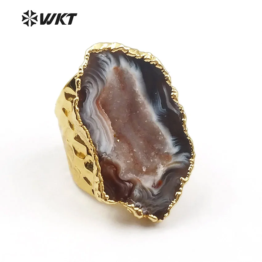 Женское кольцо из срез камня винтажное Золотое с золотым гальваническим