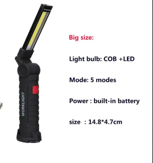 Big size Светодиодный фонарик 2000LM Q5 светодиодный фонарь COB фонарь AA/14500 Регулируемый зум-фокус фонарь USB T6 фонарик 18650 фонарик - Испускаемый цвет: Big size
