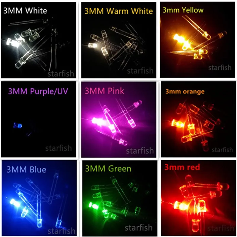 Светодиодные лампы SMD 3 мм/F3 белый-W/синий/красный/желтый/зеленый/теплый