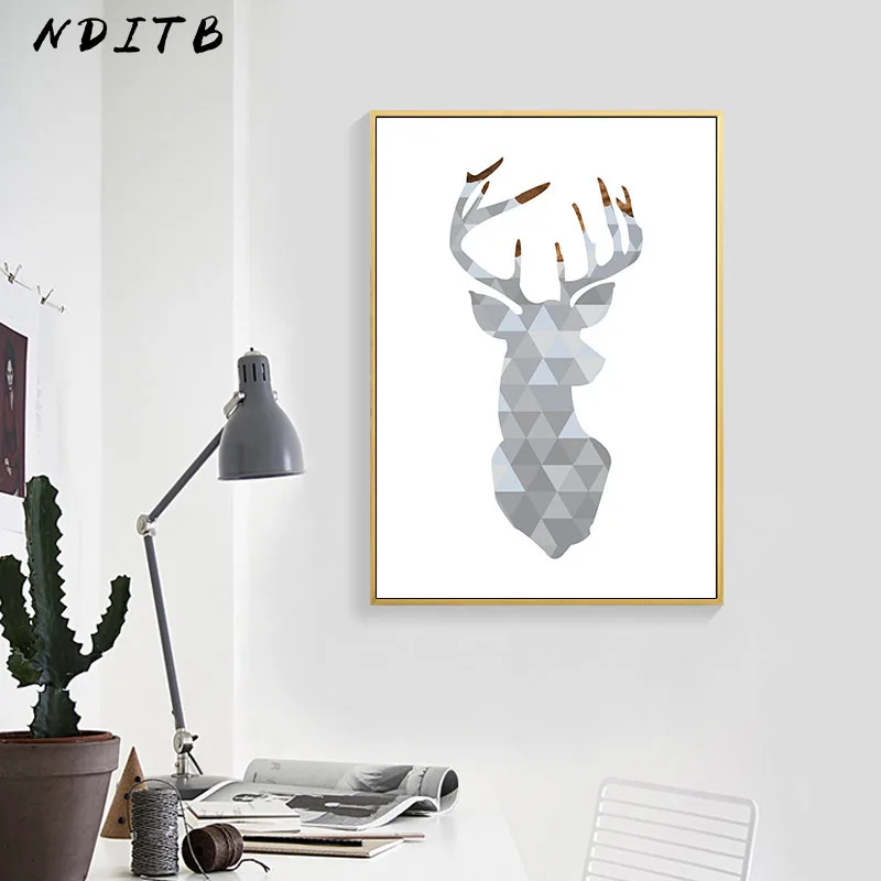 NDITB Deer Head Geometry Abstract Painting Wall Art Canvas Posters and Prints Nordic Style Decoration Picture Modern Home Decor | Дом и сад