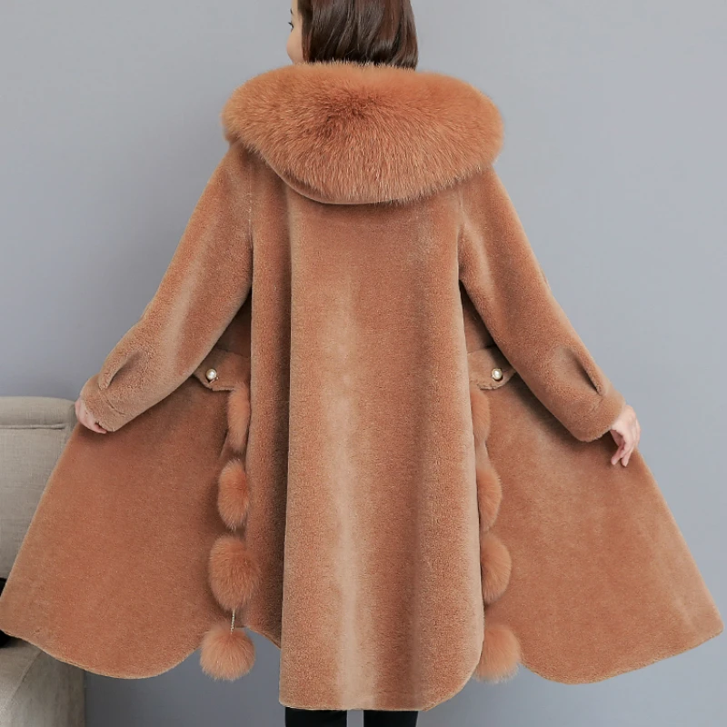 LXUNYI Elegant Faux Fur Long Coats Women Thick Winter Jacket Casual Wide Waist Single Breasted Long Sleeve Faux Fur Coat Female