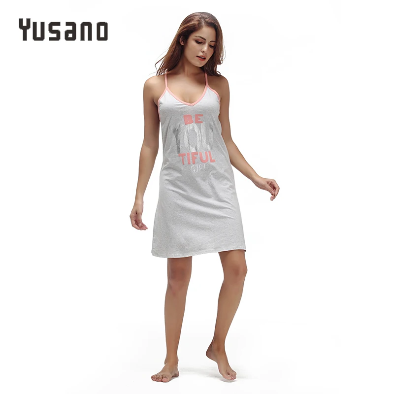 Yusano Summer Nightgown Women Sleeveless V Neck Sexy Cotton Nightdress Girl Letter Print Sleeping Dress Solid Sleepwear