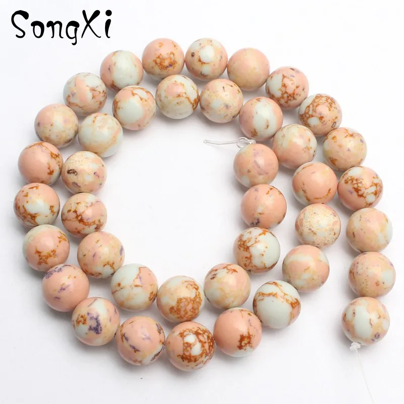 Wholesale Bare Pink Sea Sediment Imperial Stone Round Beads for Jewelry Making Pick Size 4/6/8/10mm Diy Bracelet Necklace 15'' |