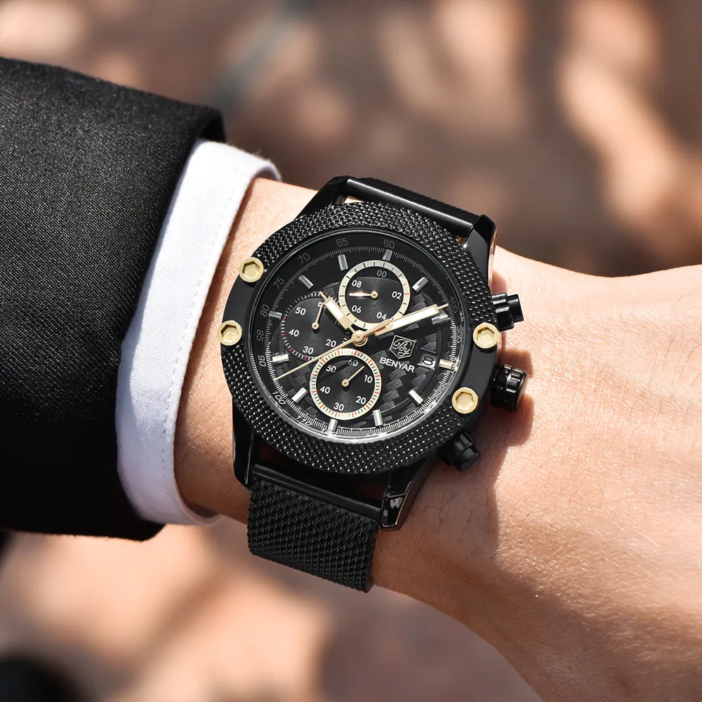 Мужские спортивные часы Montre Homme водонепроницаемые кварцевые с хронографом
