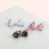 hot sale cute love heart crystal silver color stud earrings fashion cz rhinestone jewelry earrings for women wholesale brincos