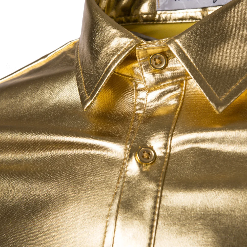 

Nice Night Club Wear Men's Elastic Shirts Slim Fit Fashion Stylish Shiny Shirt Mens Long Sleeve Gold Chemise Homme Clothing Male