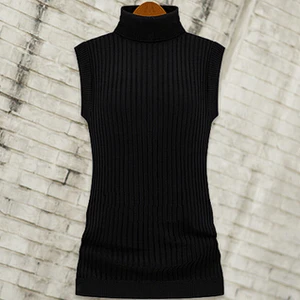 Осенне-зимние элегантные пуловеры без рукавов, женский жилет, винтажные облегающие вязаные свитера с высоким воротником