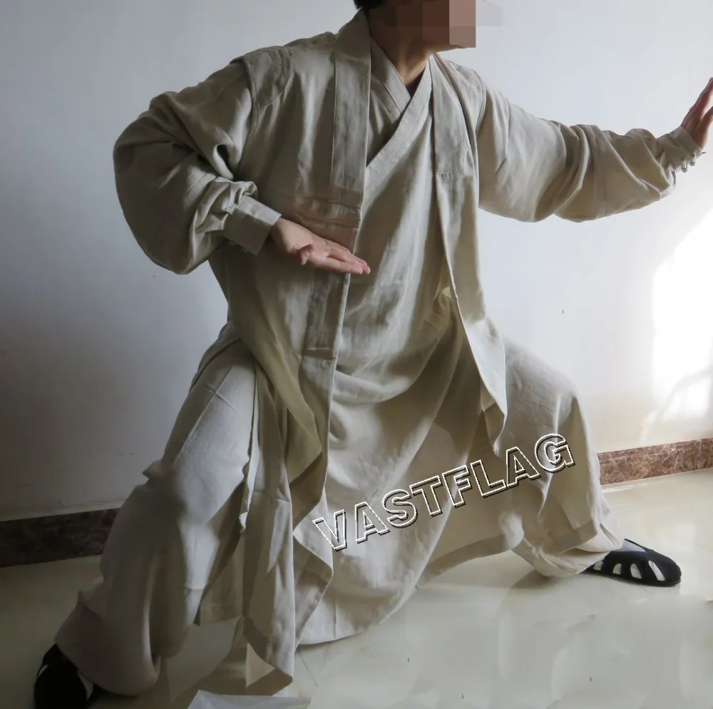 top quality Linen martial arts clothing sets kung fu suits tai chi Wudang uniforms taoist robe hemp ecru CUSTOMIZE 3pcs/set |
