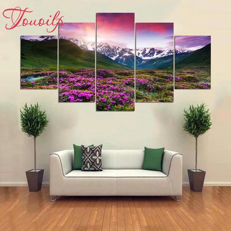

5D DIY Full Square&round 5pcs Flowers Landscape 5d Diamond Painting Combination diamond Embroidery Mosaic Home Decor painting