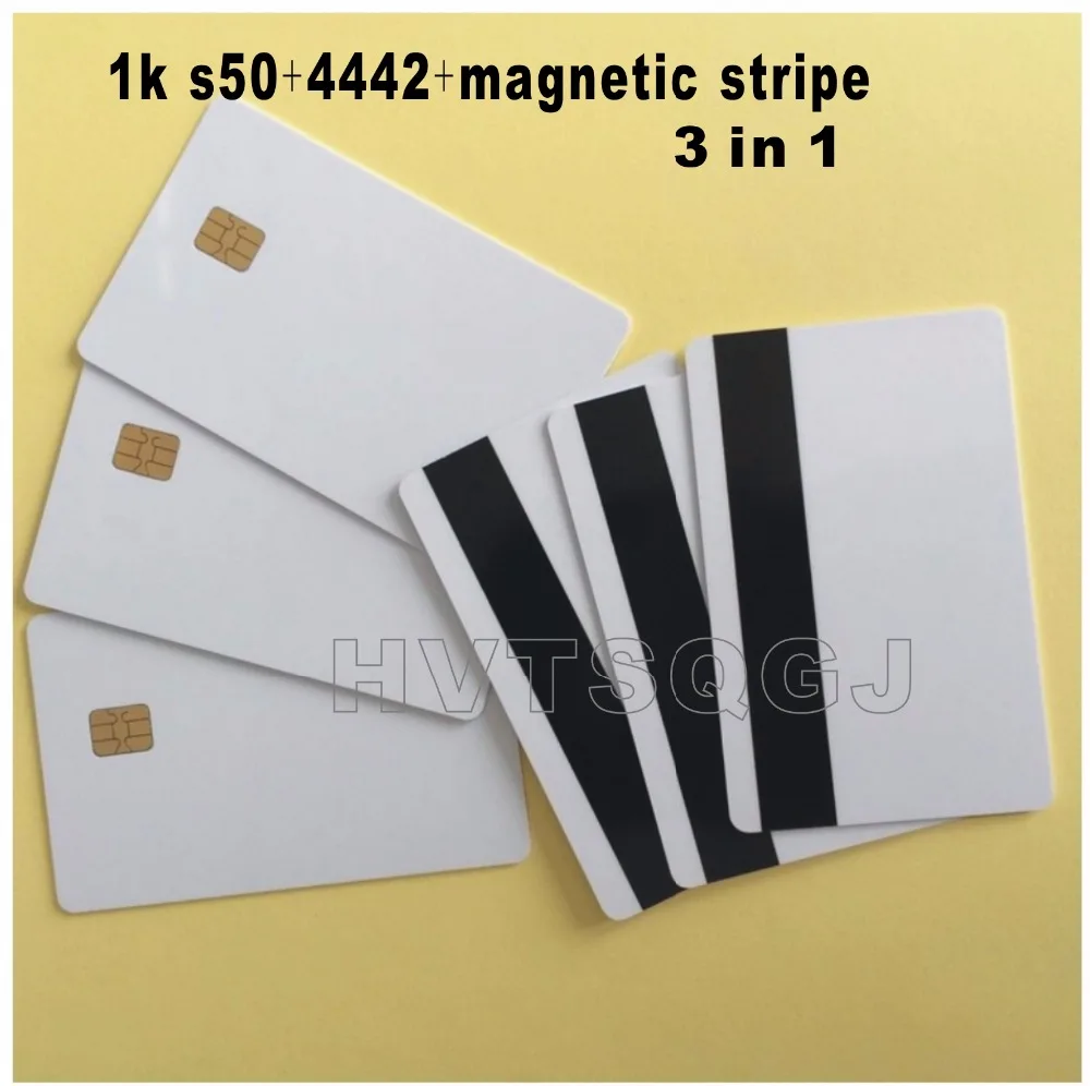 

300pcs Free shipping blank magnetic stripe SLE4442 chip pvc IC 3 in 1 card