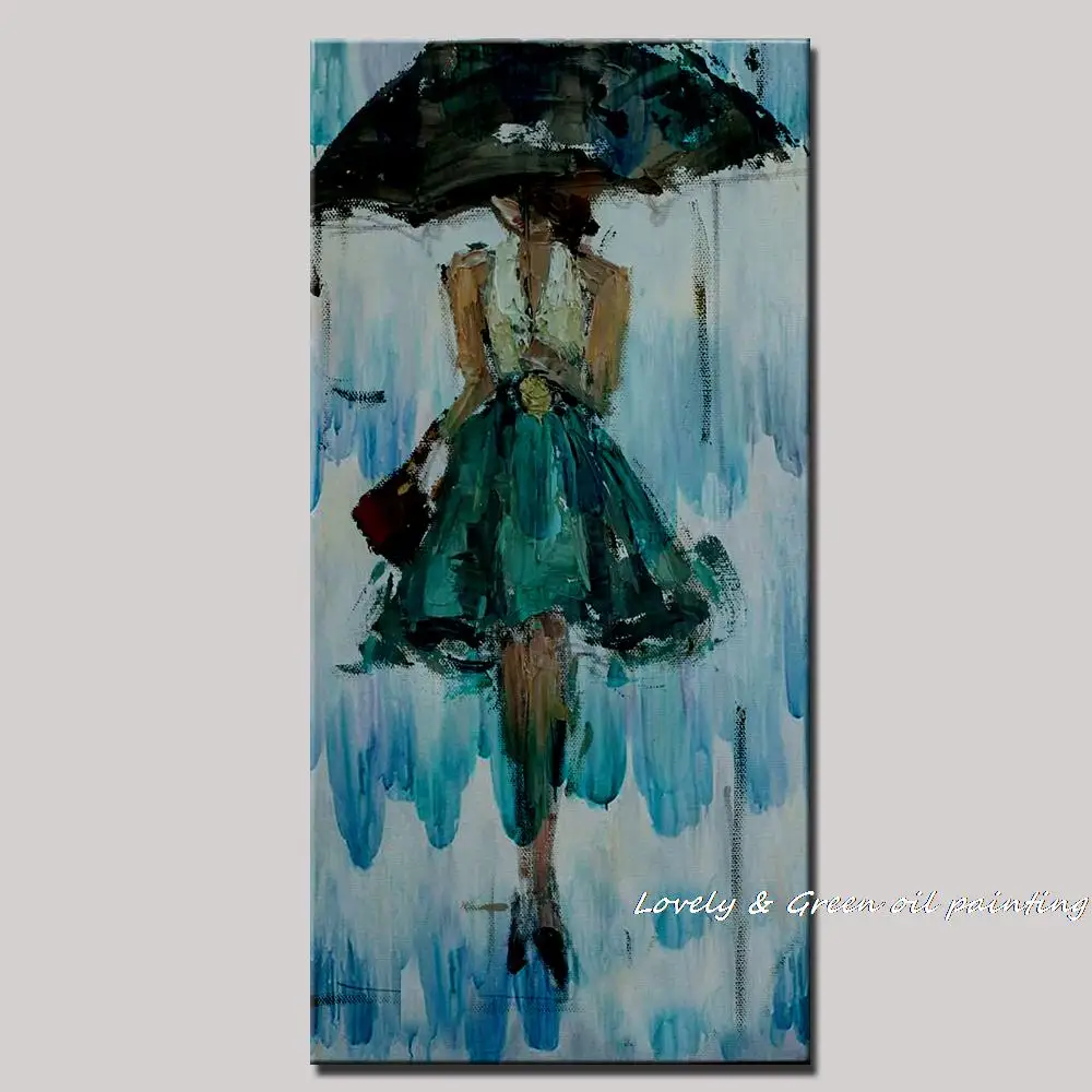 

Arthyx Hand Painted Fashion Girl In The Rain Oil Painting Modern Wall Art Canvas Poster Wall Pictures For Living Room Home Decor