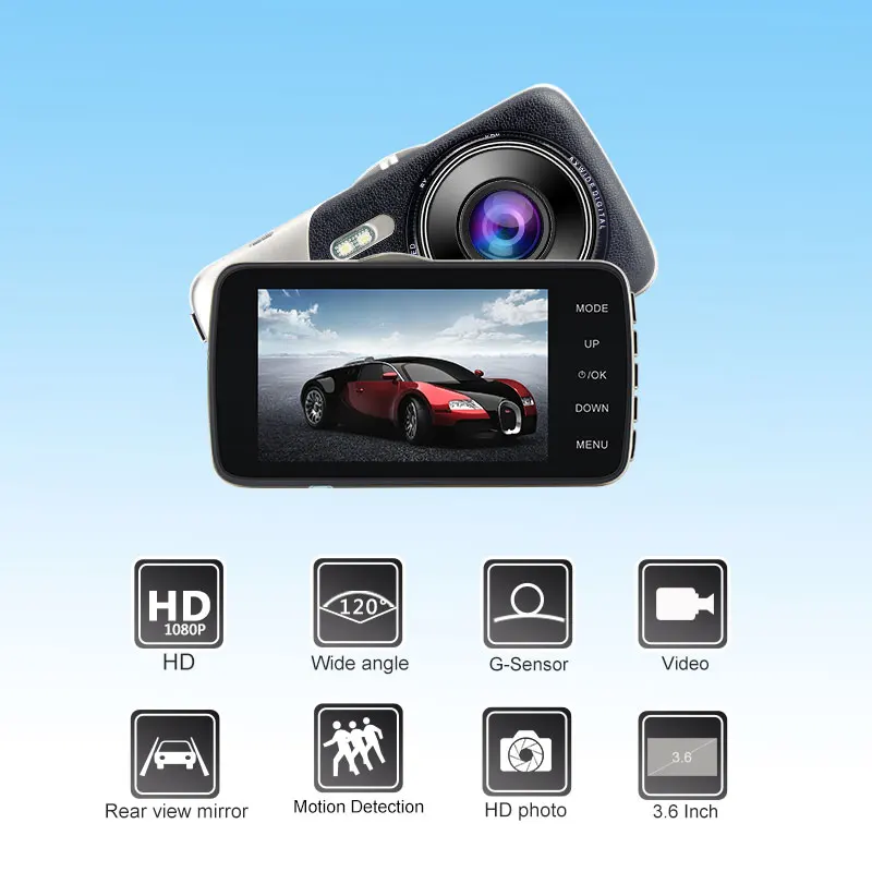 Mini Car DVR Dual Lens Video Full HD 1080P 3.6&quotinch Recorder Parking Camera WDR Dash Cam Night Vision Auto Black camera | Автомобили и
