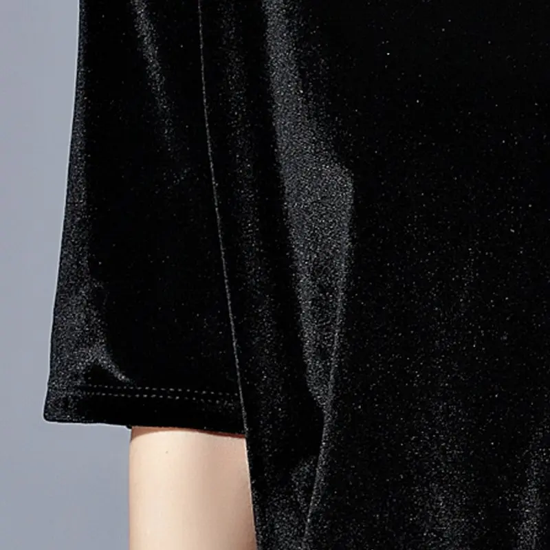 Лето Бархат Женские Блузки Мода Повседневная Дамы Топы О-Образным Вырезом С