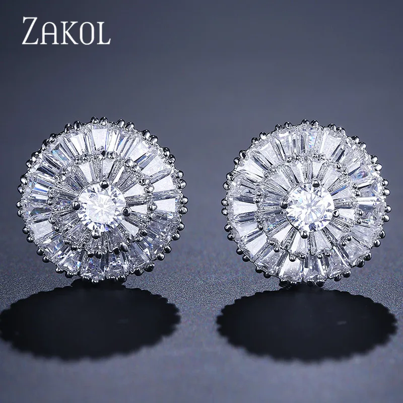 Женские серьги пусеты ZAKOL круглой формы с кубическим цирконием FSEP232|stud earrings|stud